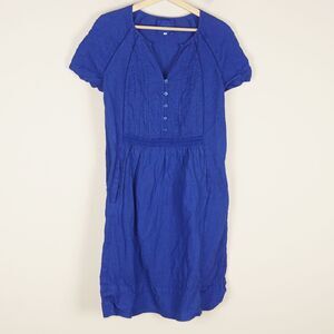 Zyga Lin'n 100% Linen Blue Pleated Detail Midi Dress Womens Sz EU 38 / US 6